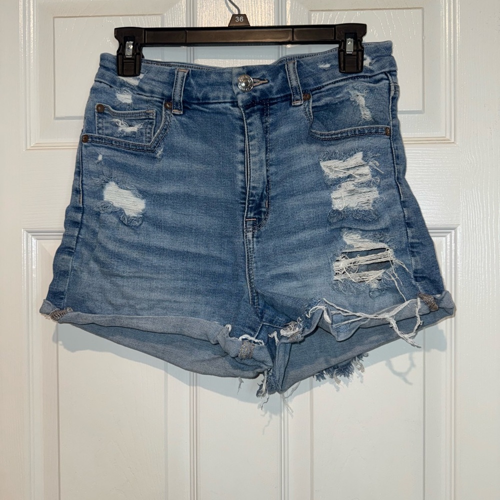 American Eagle Outfitters Blue Jean Shorts Distressed High-Waisted. Size 6